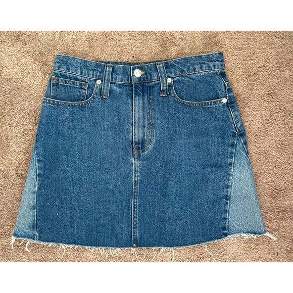 Madewell Dresses & Skirts - Madewell Blue Denim Fringed Mini Skirt Size 26​